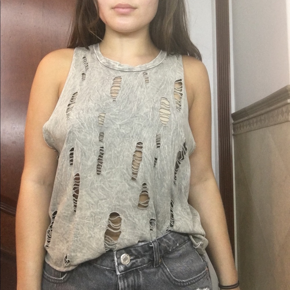 Army green tank with rips